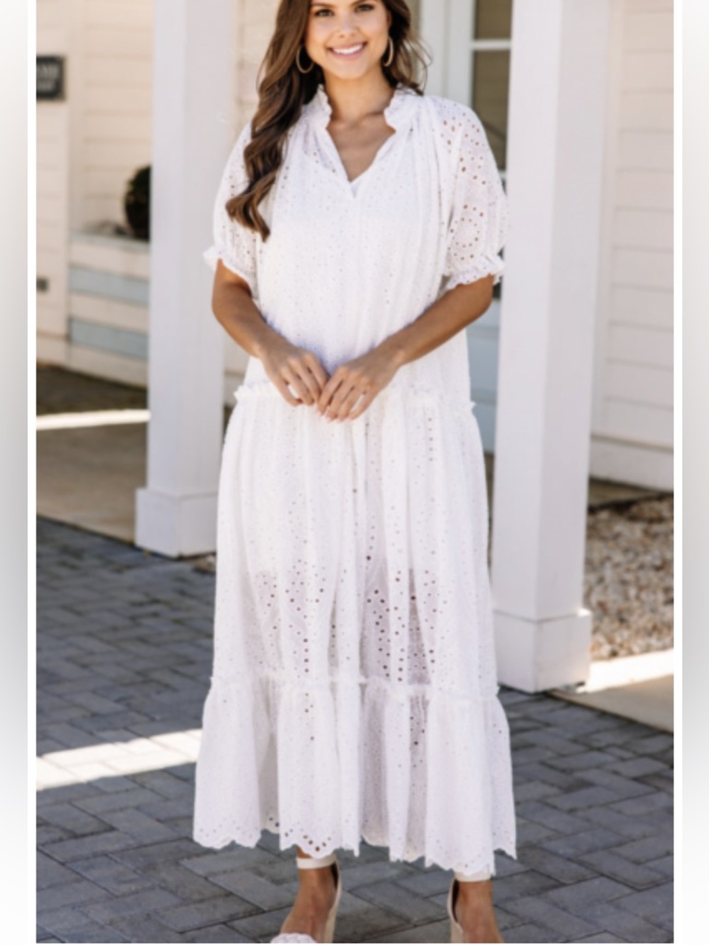 Saints & Hearts Just Hold On White Eyelet Midi Dress